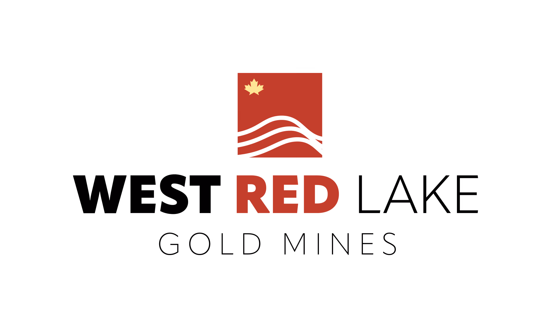 West Red Lake Gold Mines logo: red square with maple leaf and layered waves above the wordmark