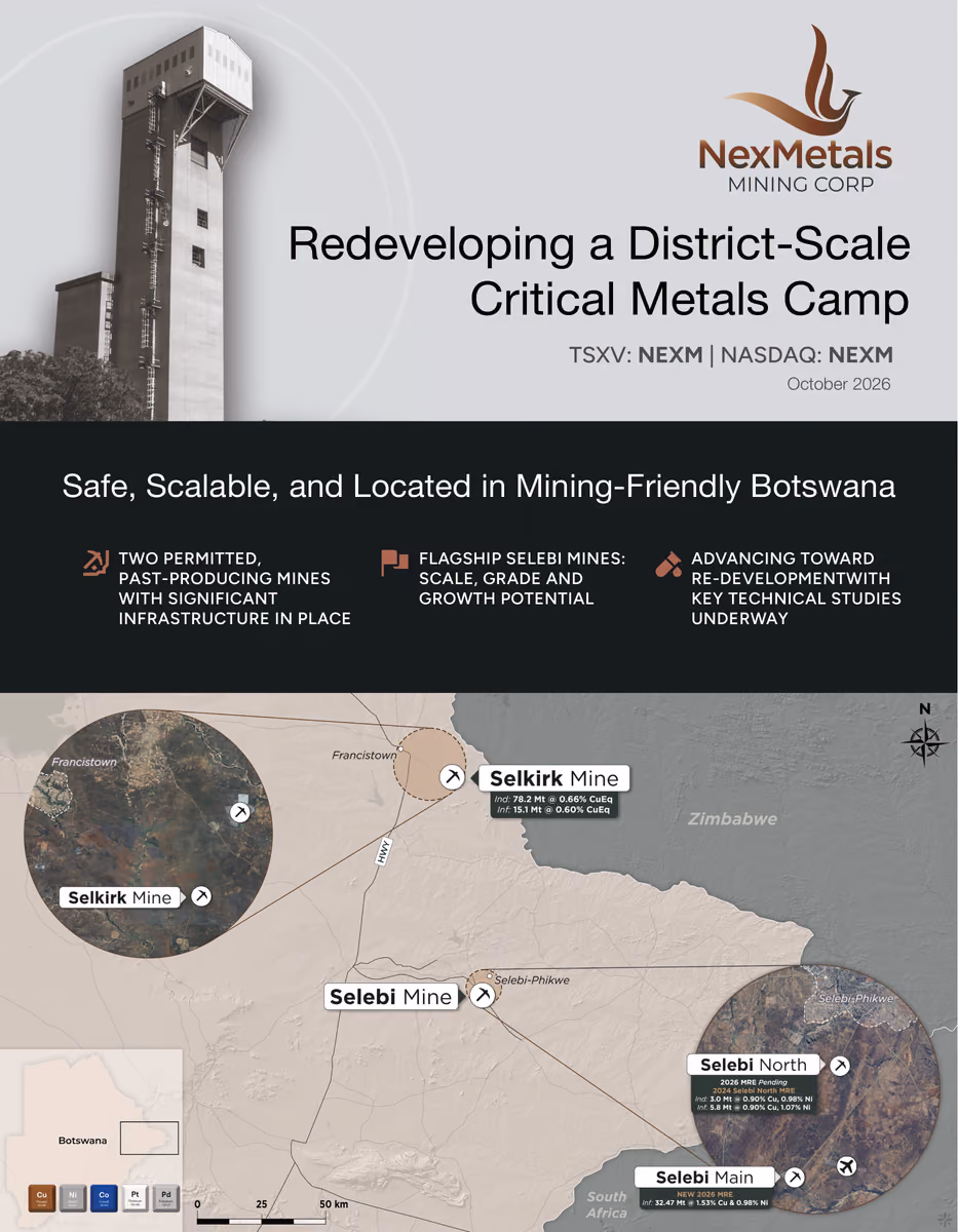 NexMetals Mining two-page fact sheet: redeveloping the Selebi critical metals camp in Botswana