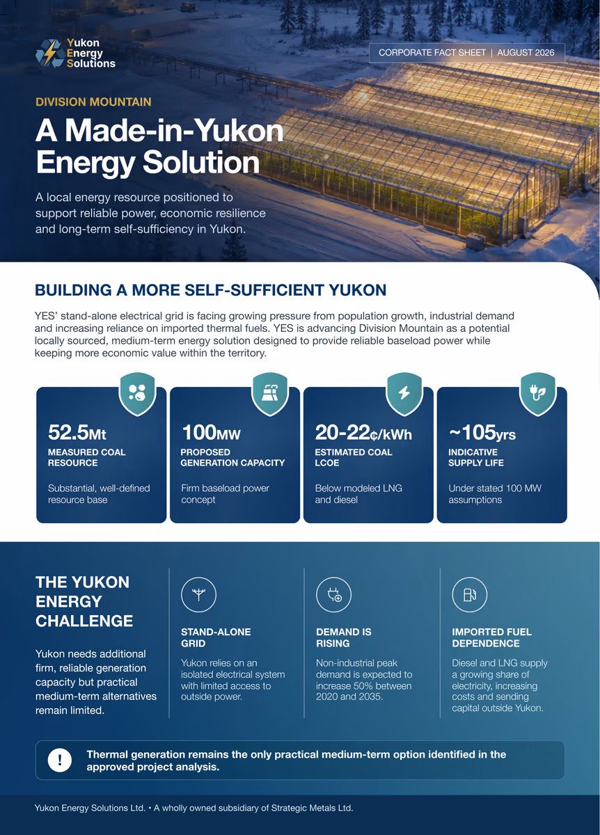 Yukon Energy Solutions two-page fact sheet: a made-in-Yukon energy solution at Division Mountain