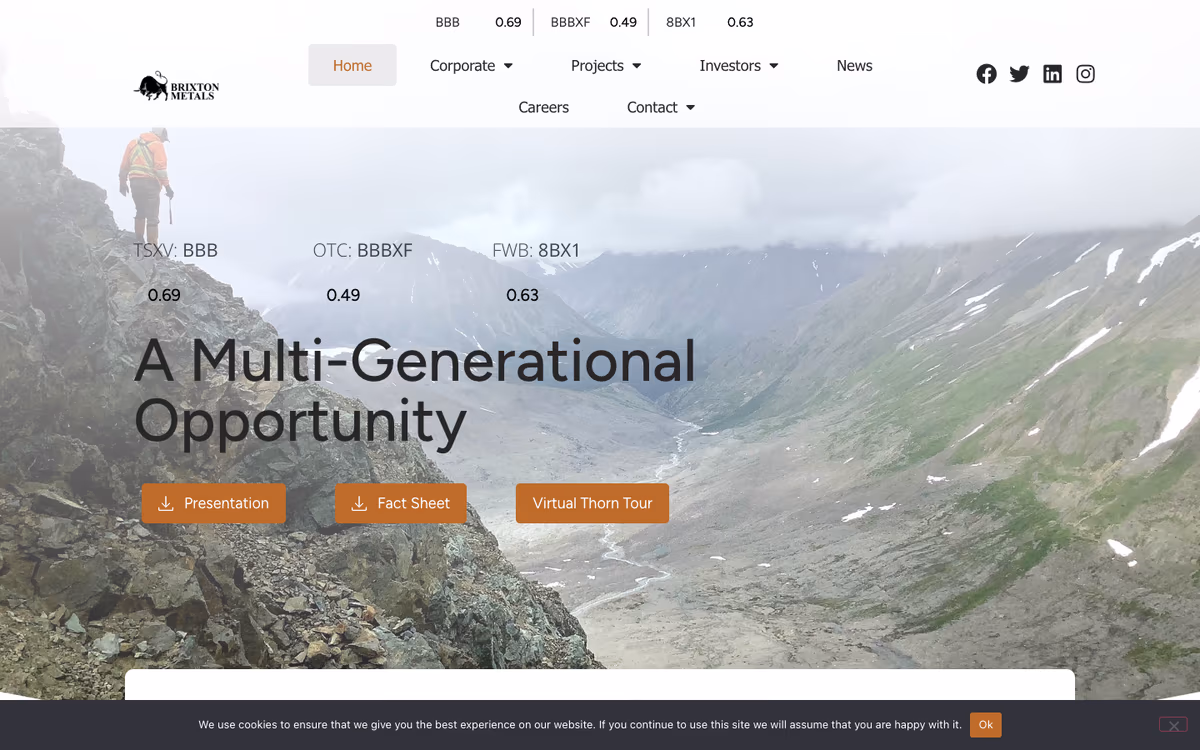 Brixton Metals website built by Exploration Sites