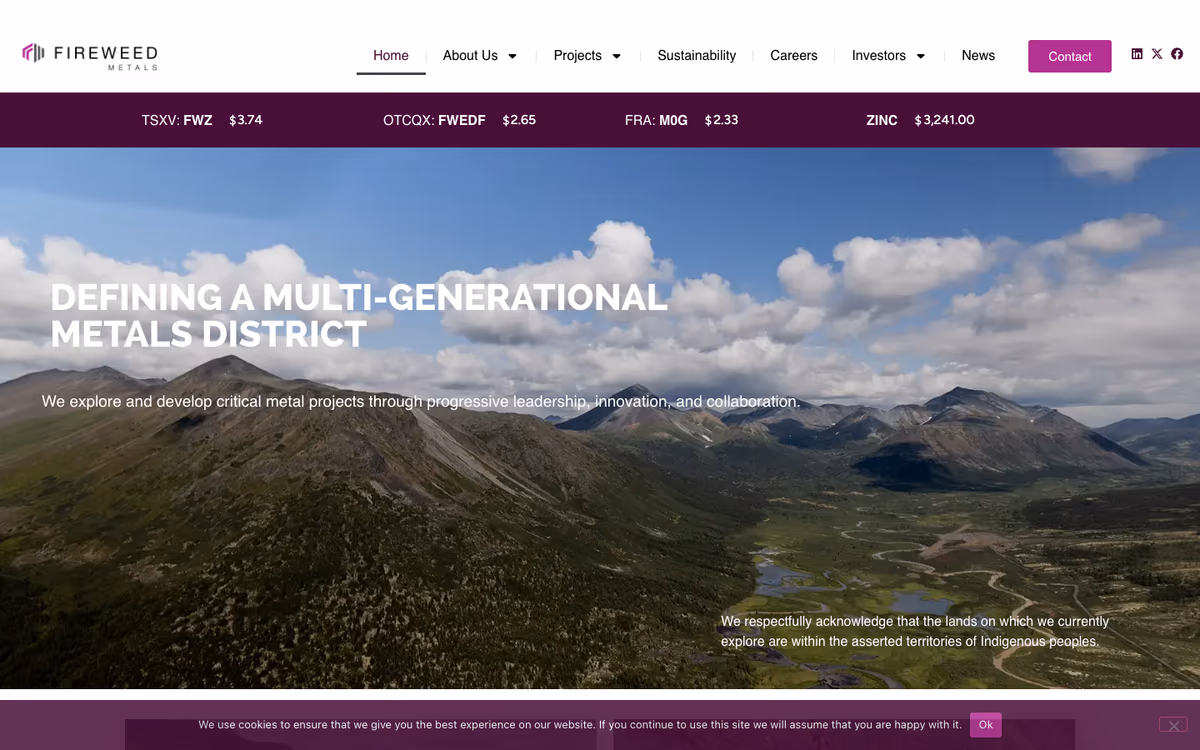 Fireweed Metals website built by Exploration Sites