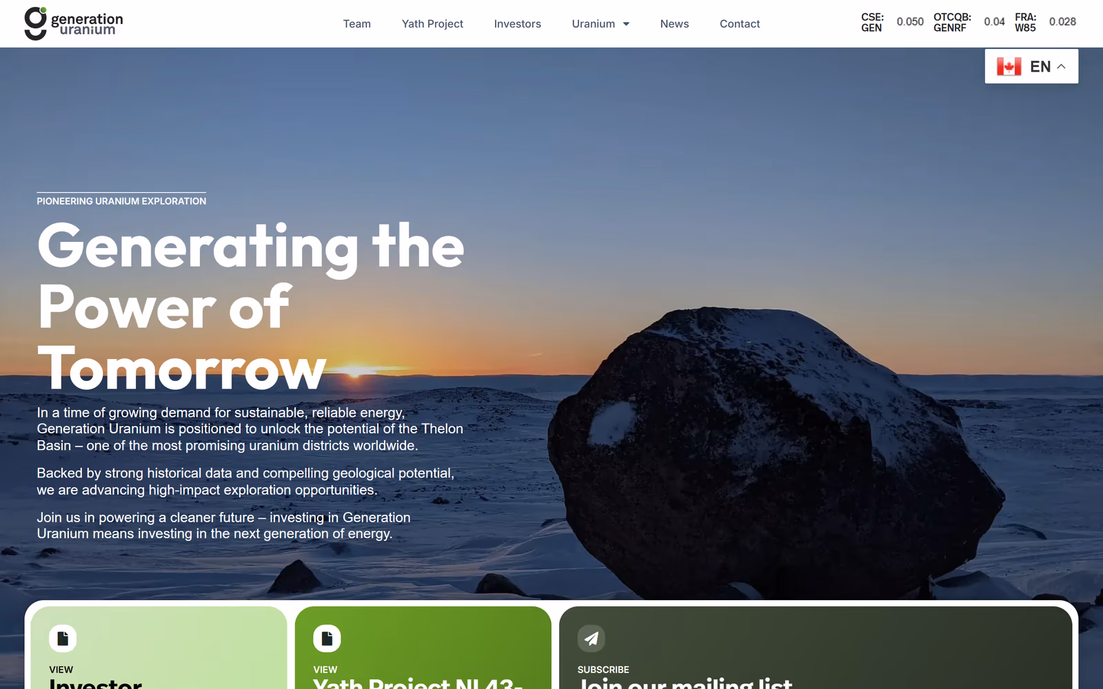 Generation Uranium website built by Exploration Sites