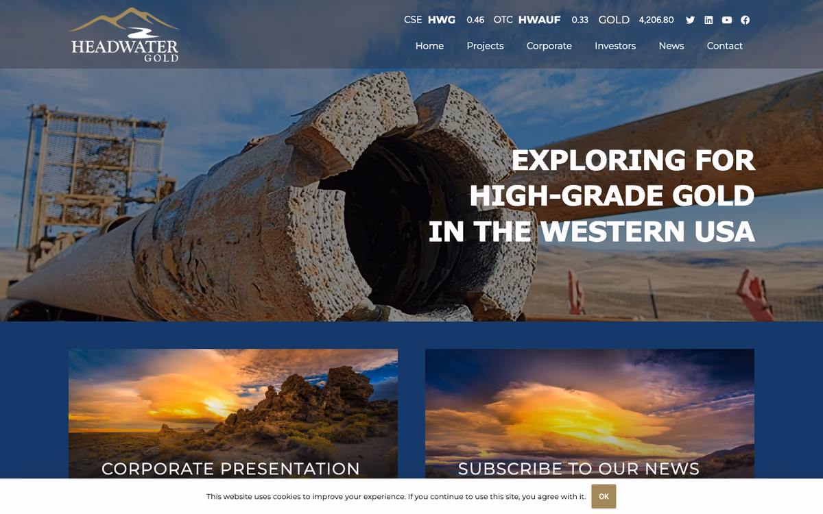 Headwater Gold website built by Exploration Sites
