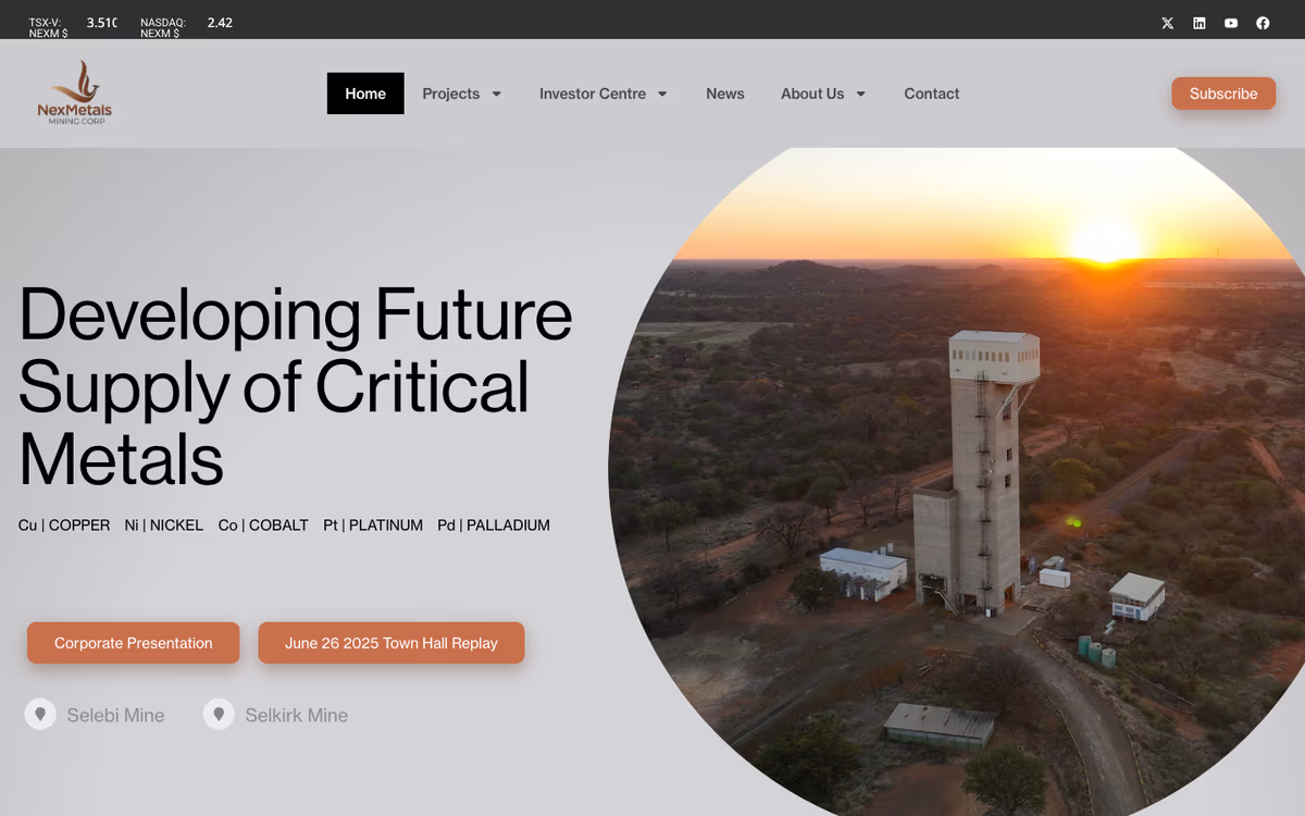 NexMetals Mining website built by Exploration Sites