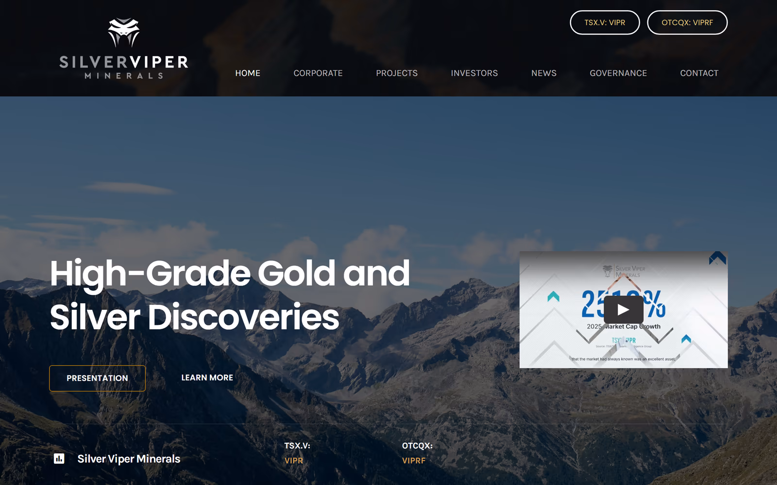 Silver Viper Minerals website built by Exploration Sites