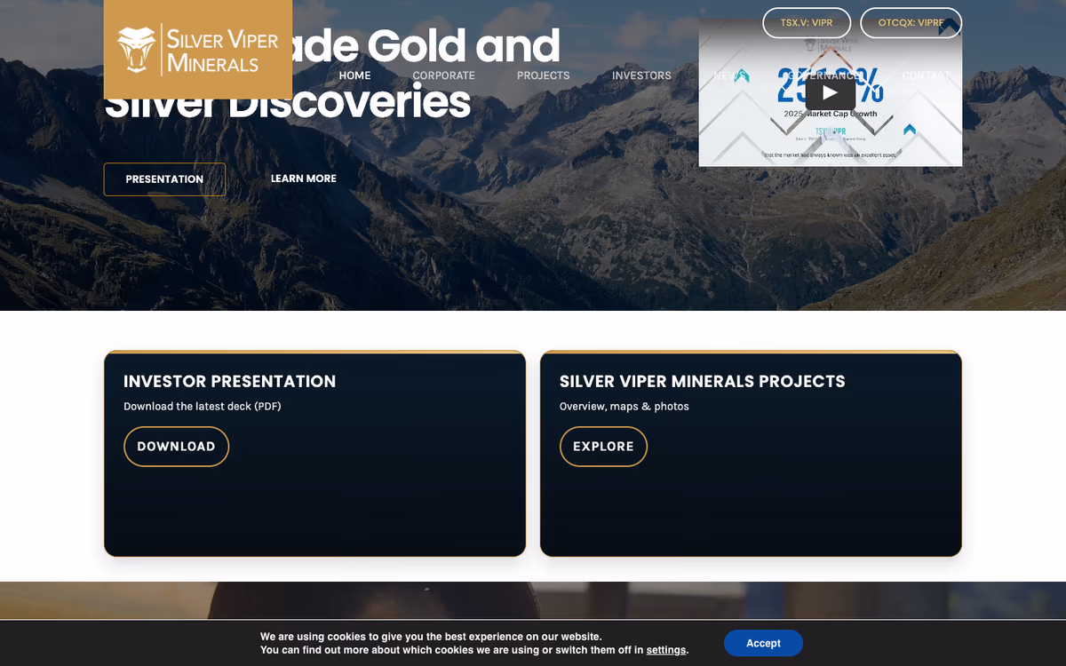 Silver Viper Minerals website built by Exploration Sites
