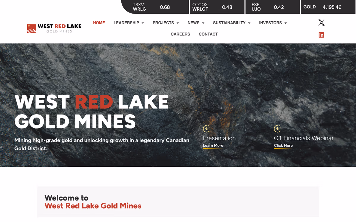 West Red Lake Gold website built by Exploration Sites