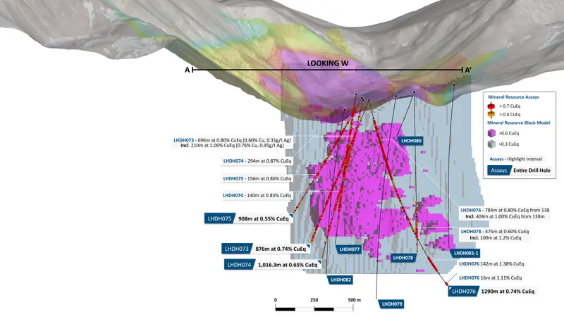 Los Helados 3D drilling view produced for NGEX