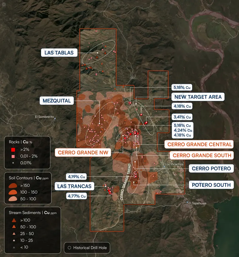 Adelita exploration results map produced for Algo Grande