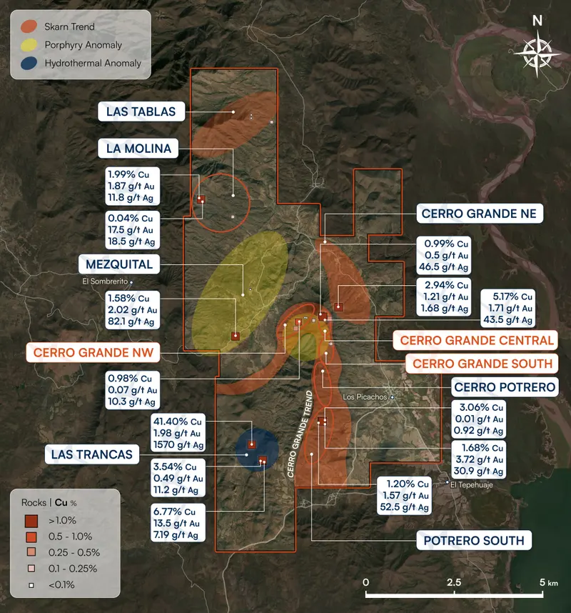 Adelita rock sampling map produced for Algo Grande