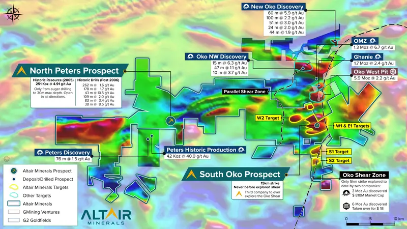 Geophysics and prospects map produced for Altair Minerals