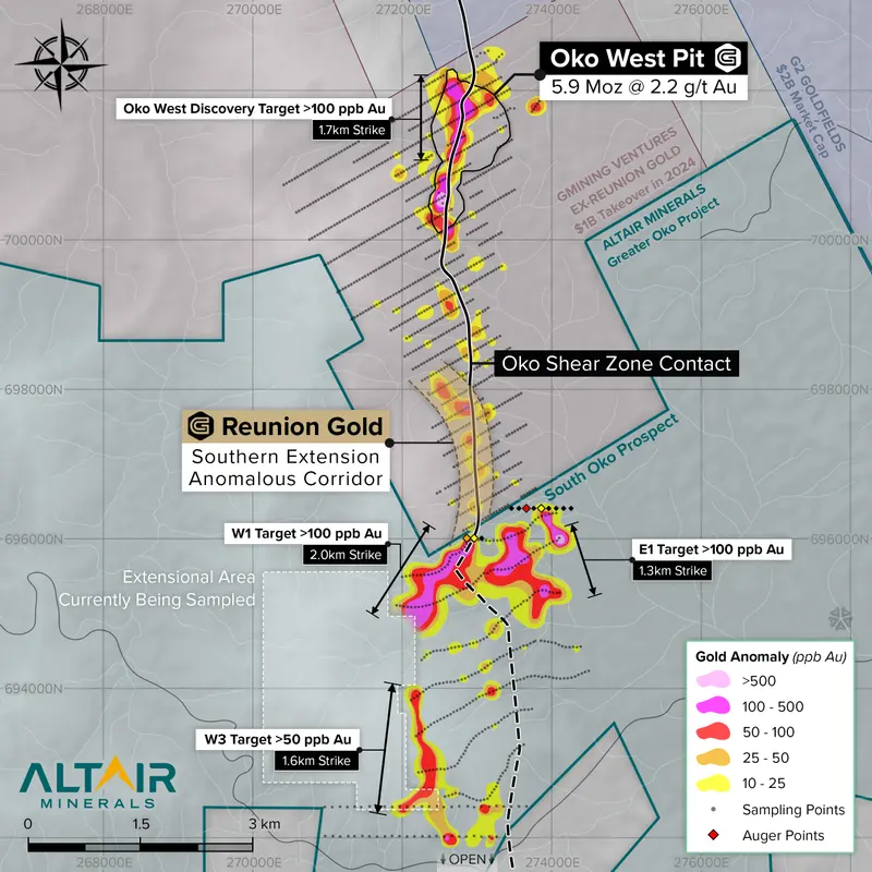 South Oko soil geochemistry map produced for Altair Minerals