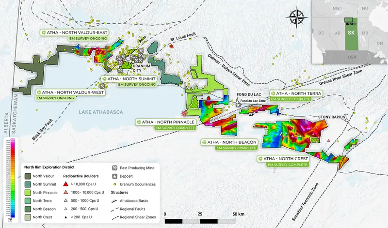 Athabasca Basin north rim exploration map produced for ATHA Energy