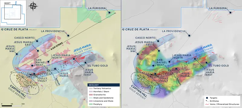 Cruz de Plata mineral system and geochemistry figure produced for Capitan Silver