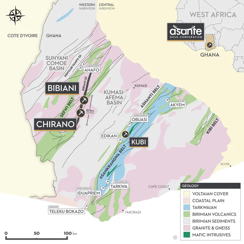 South Ghana greenstone belt map produced for Asante Gold
