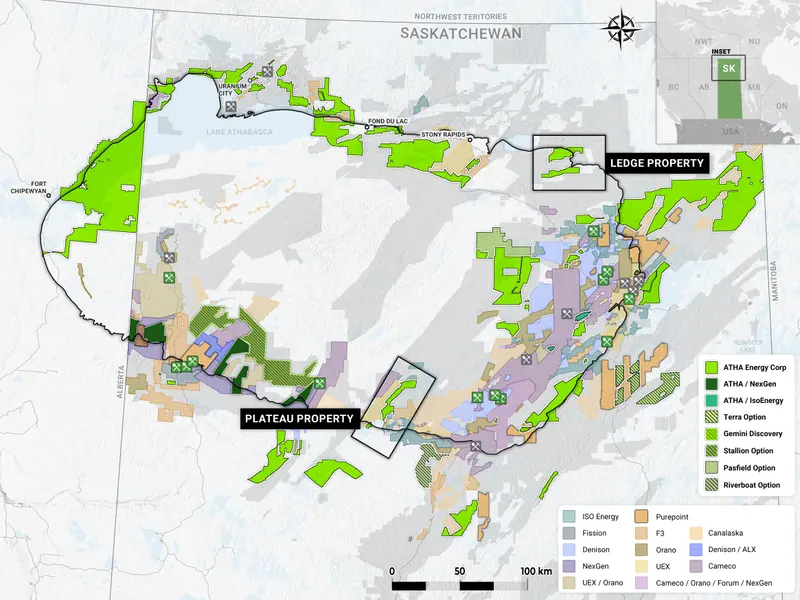 Athabasca Basin properties map produced for ATHA Energy