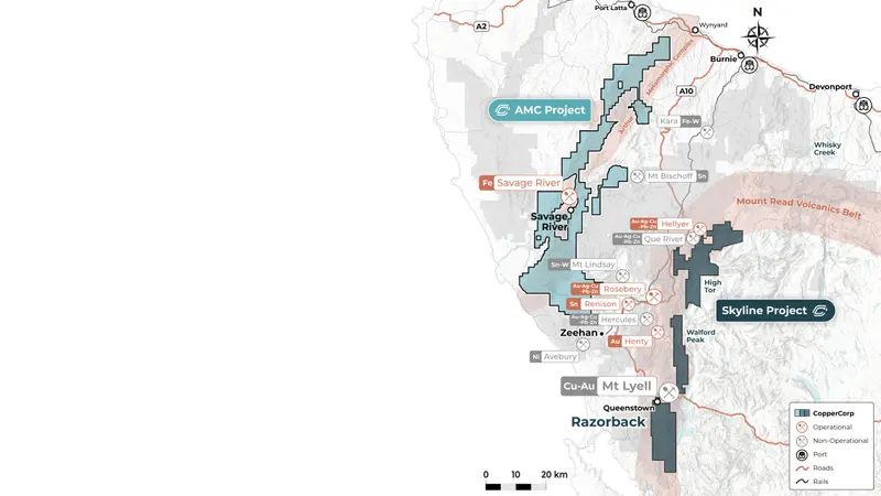 Tasmania projects locator map produced for CopperCorp