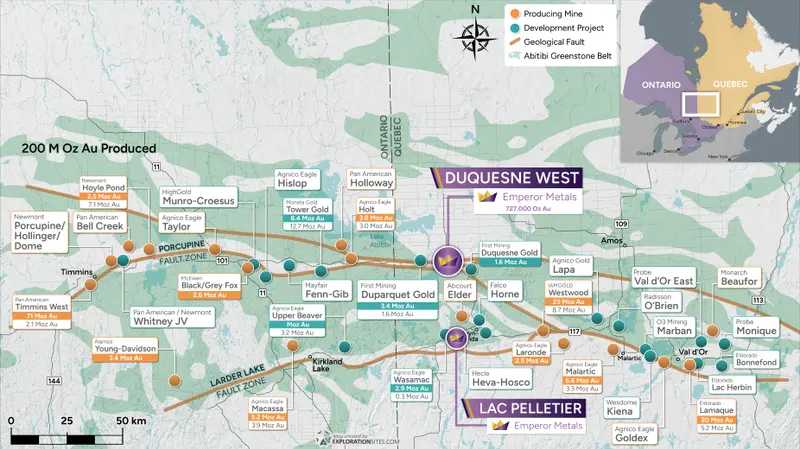 Abitibi greenstone belt map produced for Emperor Metals