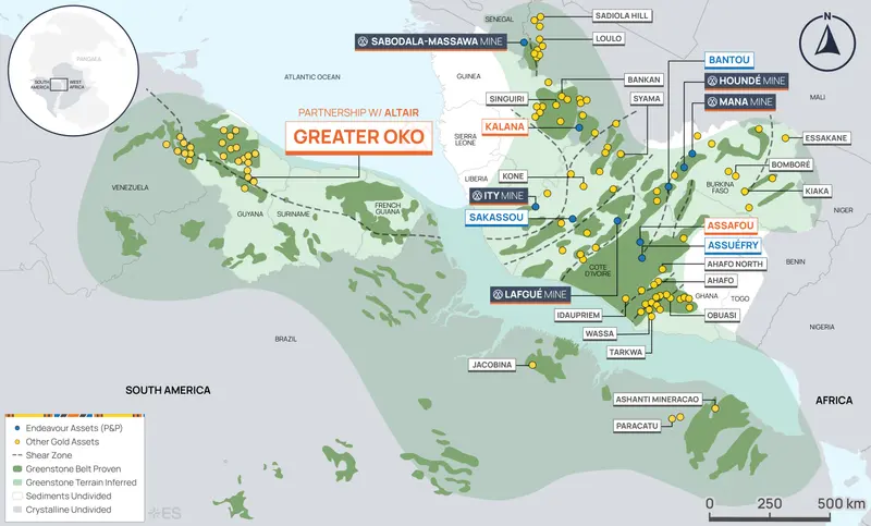 West African and South American greenstone belt map produced for Endeavour Mining