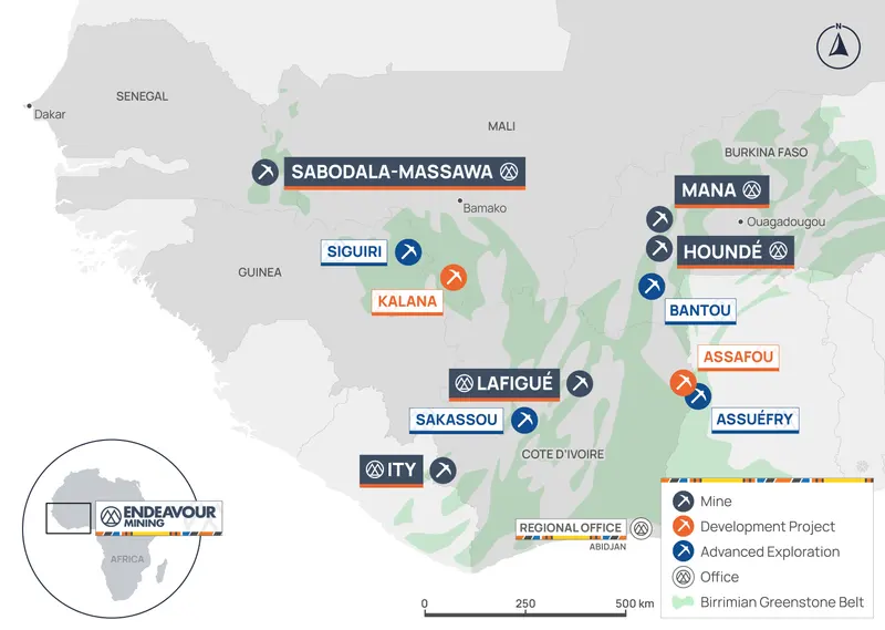 West African greenstone belt map produced for Endeavour Mining