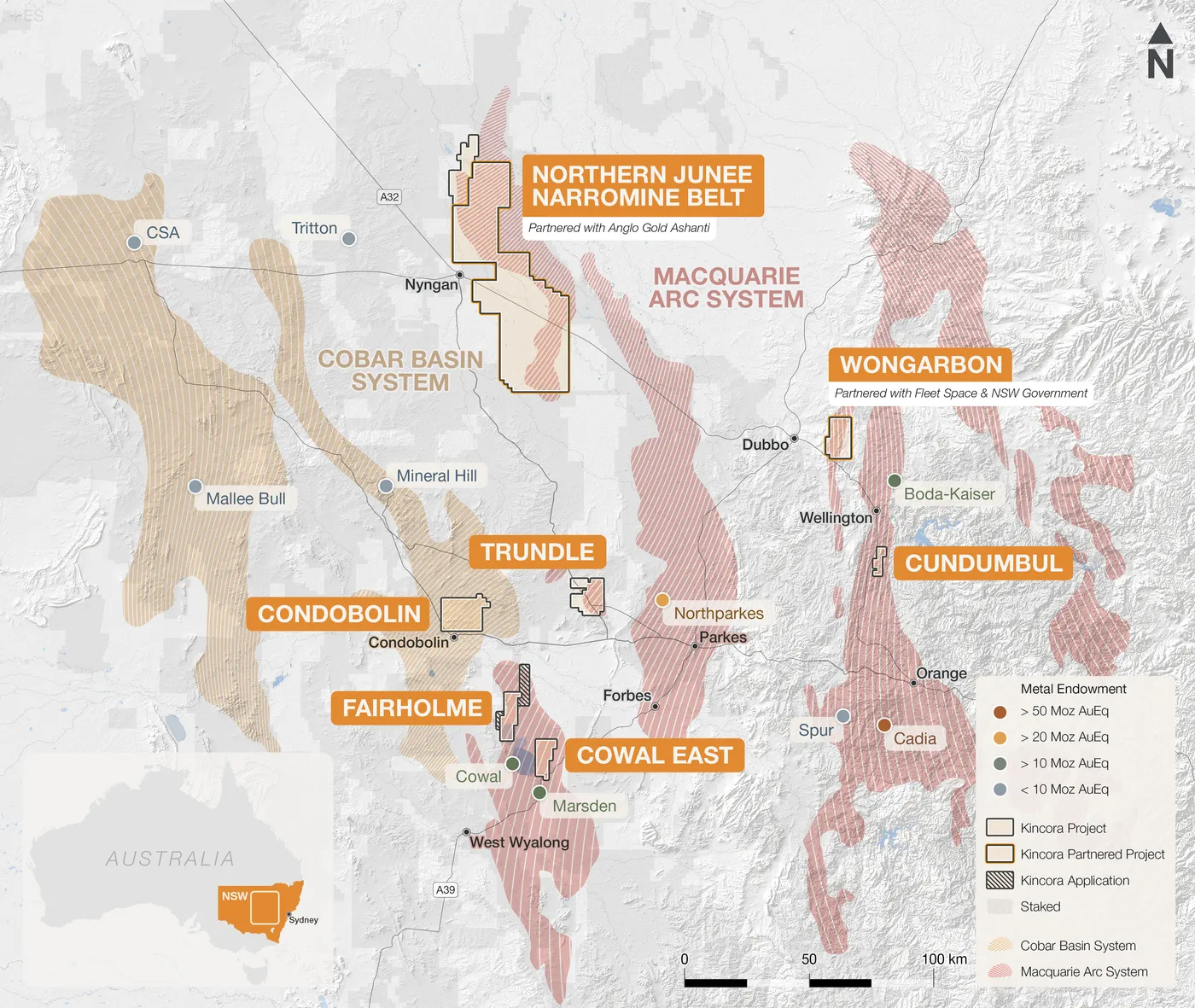 Macquarie Arc projects and mineral belts area-play map produced for Kincora