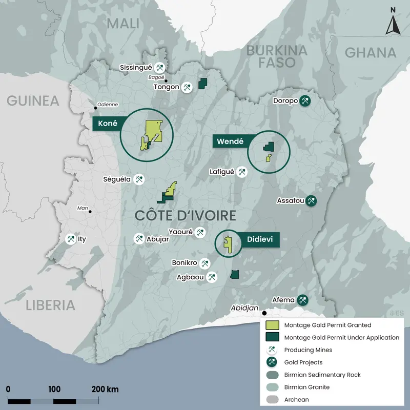 Côte d'Ivoire regional geology map produced for Montage Gold