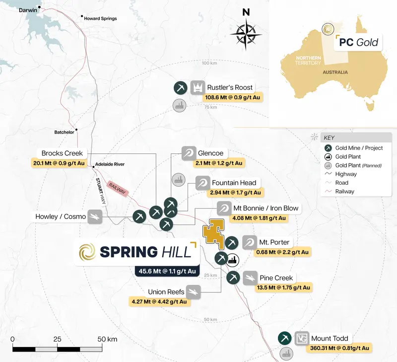 Spring Hill regional locator map produced for PC Gold