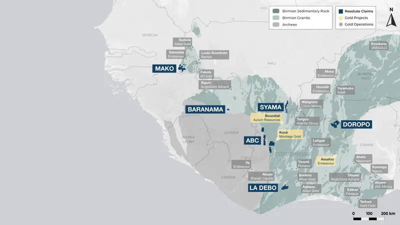West African projects locator map produced for Resolute