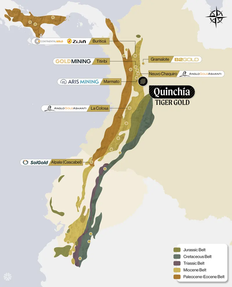 Colombia regional geology locator map produced for Tiger Gold