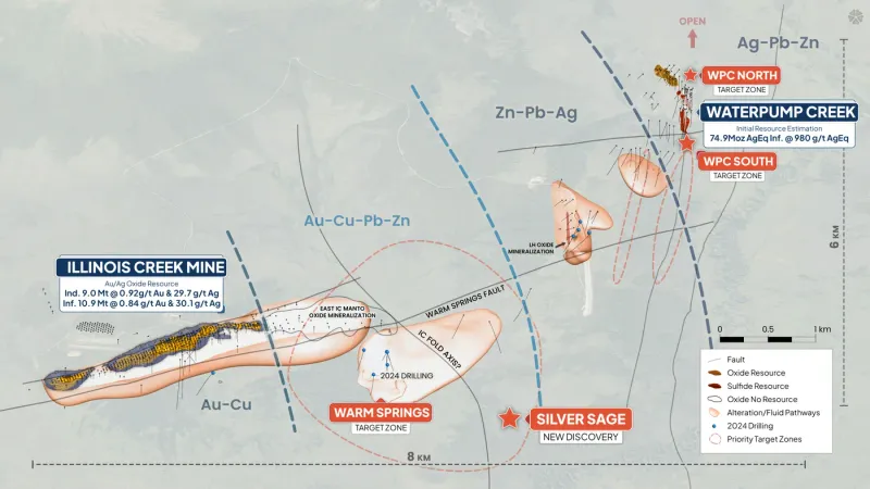 Illinois Creek target zones and mineral system schematic produced for Alaska Silver