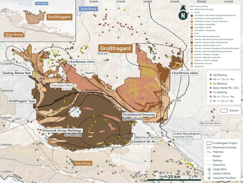 Großfragant project targets map produced for EkoMetall