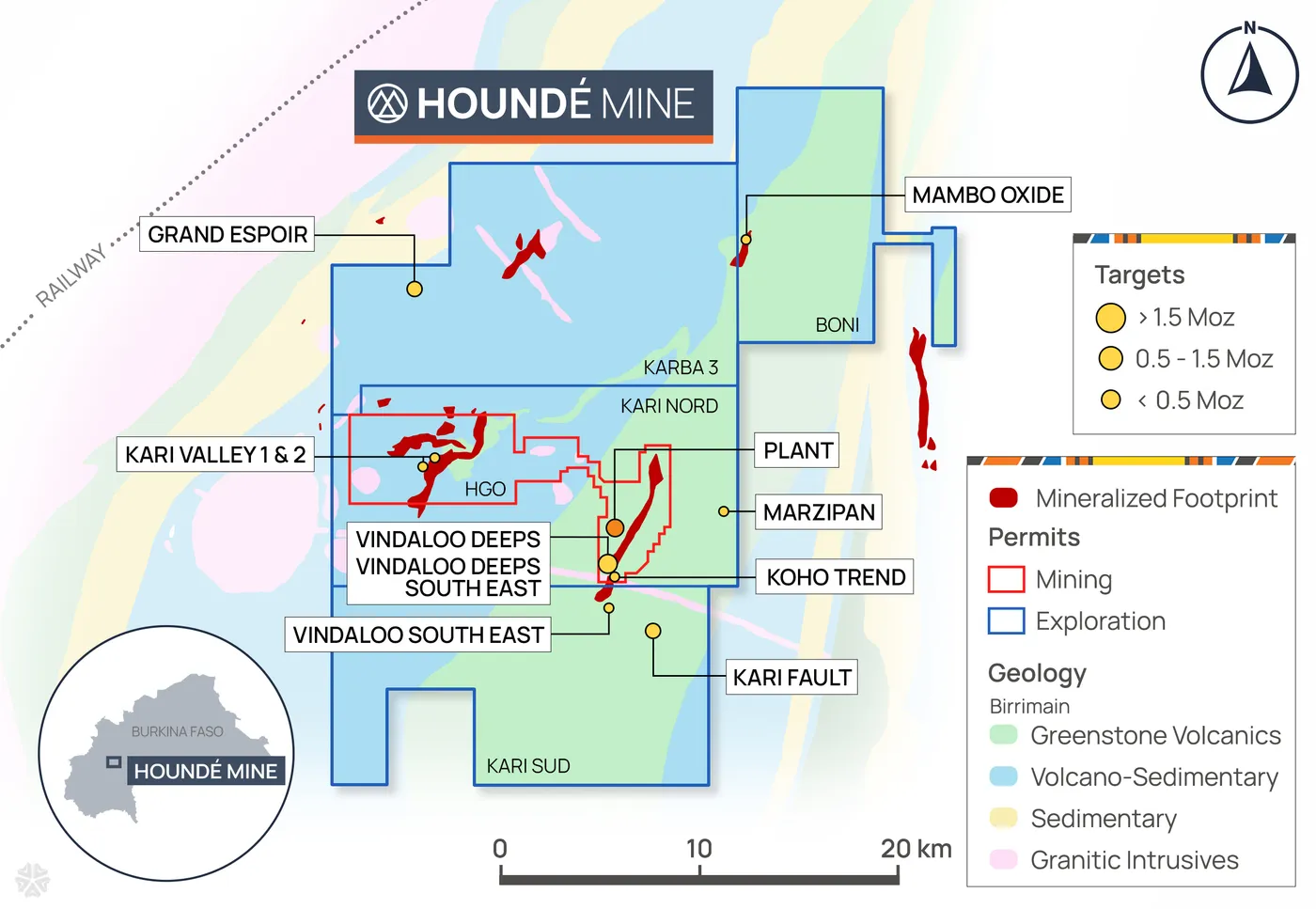 Houndé Mine claims and targets map produced for Endeavour Mining
