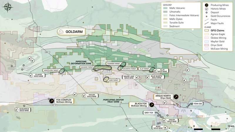 Goldarm area-play map produced for GFG Resources