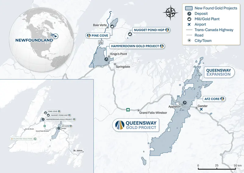 Queensway ownership map produced for New Found Gold