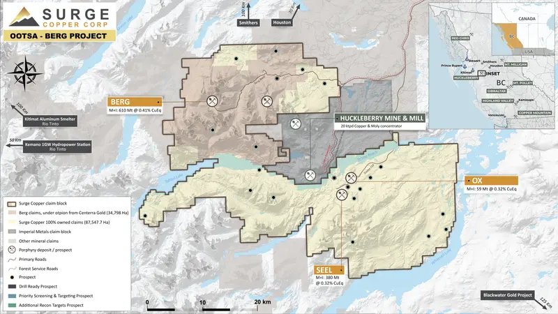 Ootsa–Berg project map produced for Surge Copper