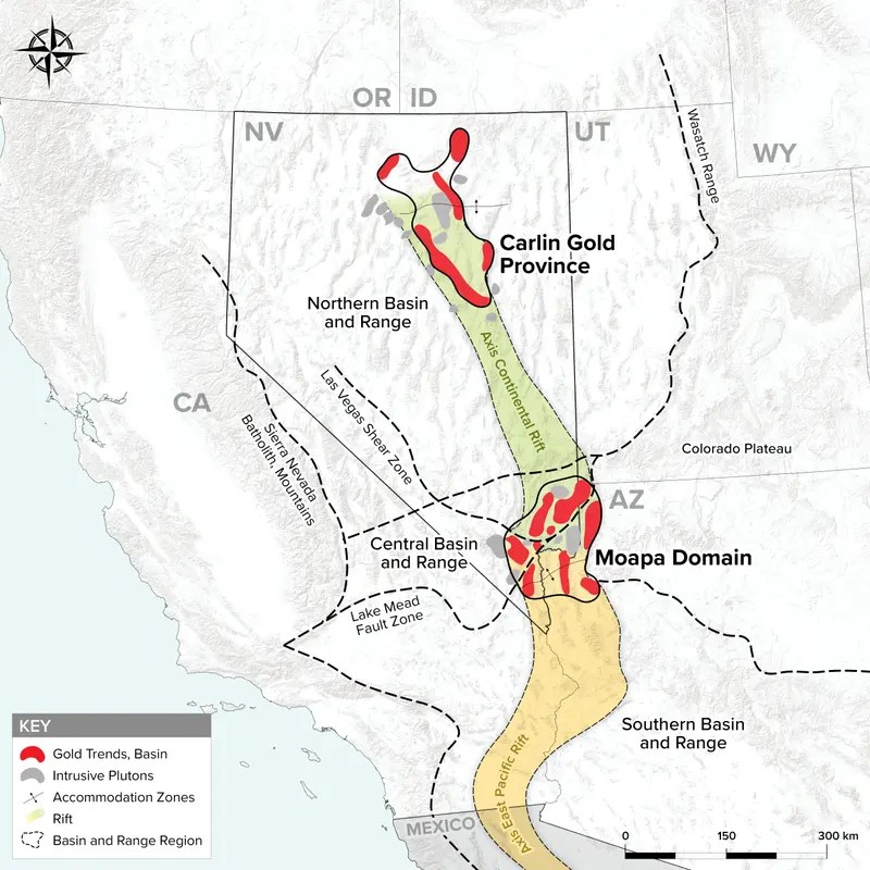 Nevada Basin and Range domains schematic map